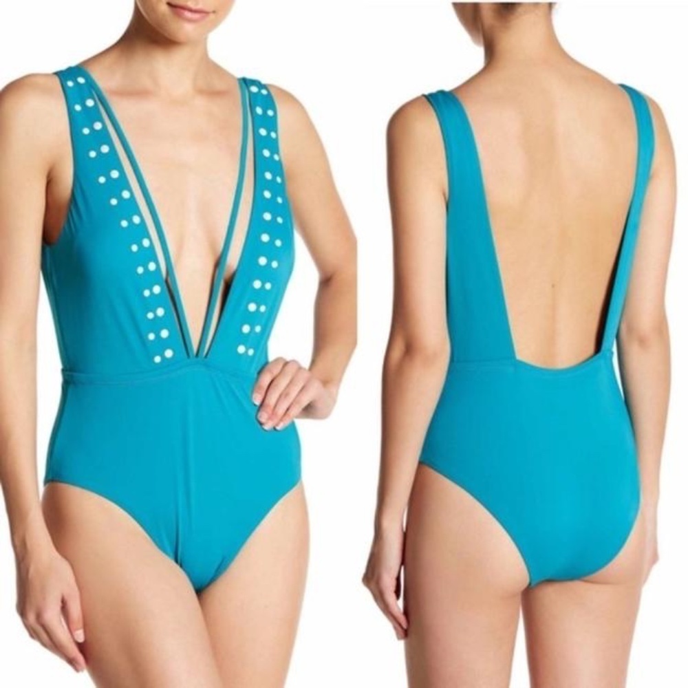 NWT Reef Kaleidoscope Teal & Iridescent Studded One-Piece Swimsuit Sz. M